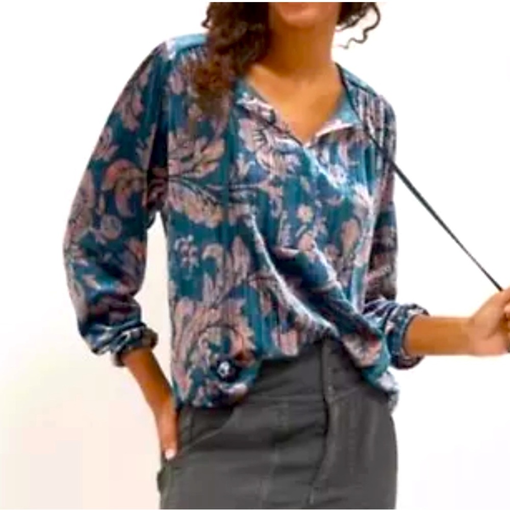 EUC New Anthropologie Faustine Velvet Floral Peasant Blouse Size M